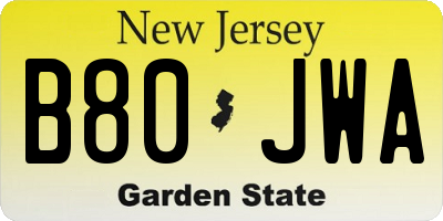 NJ license plate B80JWA
