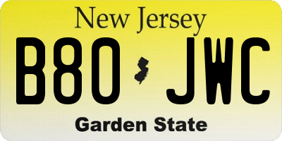 NJ license plate B80JWC