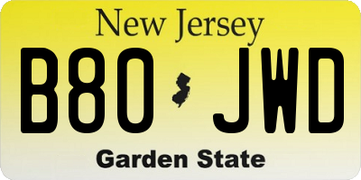 NJ license plate B80JWD