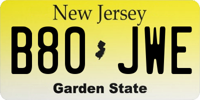 NJ license plate B80JWE