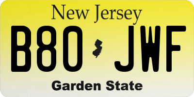NJ license plate B80JWF