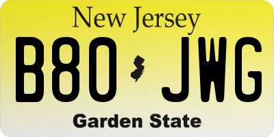 NJ license plate B80JWG