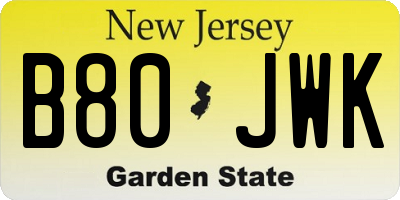 NJ license plate B80JWK