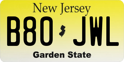 NJ license plate B80JWL
