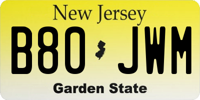 NJ license plate B80JWM