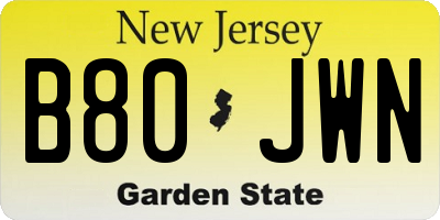 NJ license plate B80JWN