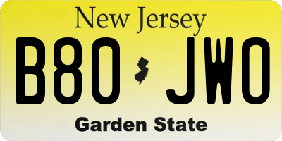 NJ license plate B80JWO