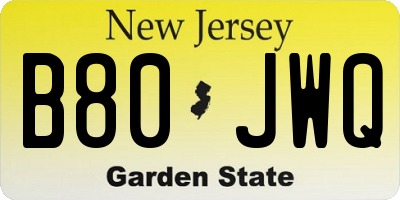 NJ license plate B80JWQ