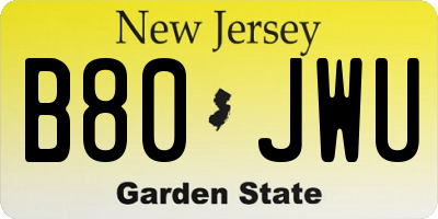 NJ license plate B80JWU