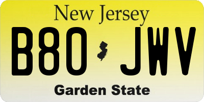 NJ license plate B80JWV
