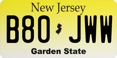 NJ license plate B80JWW
