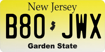 NJ license plate B80JWX