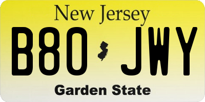 NJ license plate B80JWY