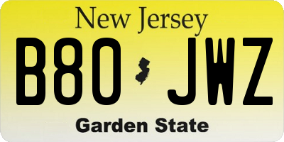 NJ license plate B80JWZ