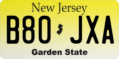 NJ license plate B80JXA