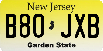 NJ license plate B80JXB
