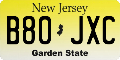 NJ license plate B80JXC