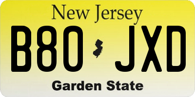 NJ license plate B80JXD