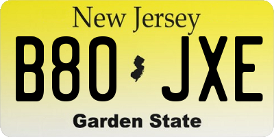 NJ license plate B80JXE