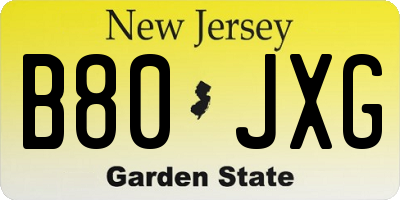 NJ license plate B80JXG