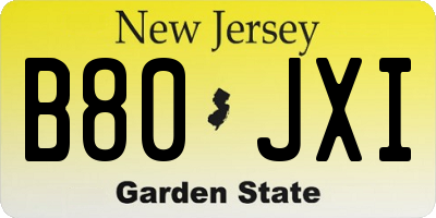NJ license plate B80JXI
