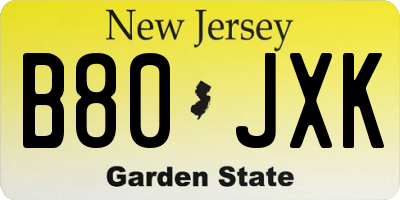 NJ license plate B80JXK