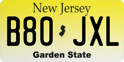 NJ license plate B80JXL