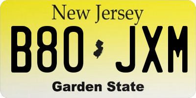 NJ license plate B80JXM