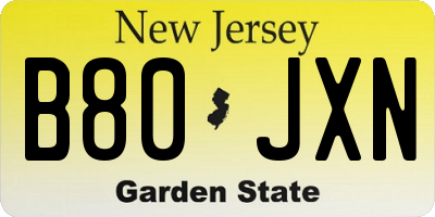 NJ license plate B80JXN