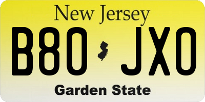 NJ license plate B80JXO