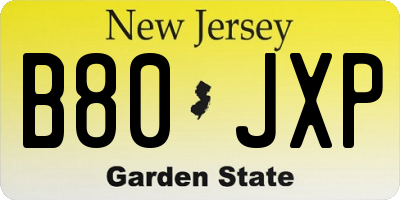 NJ license plate B80JXP