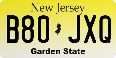 NJ license plate B80JXQ
