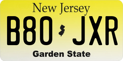 NJ license plate B80JXR