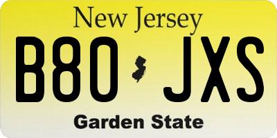 NJ license plate B80JXS