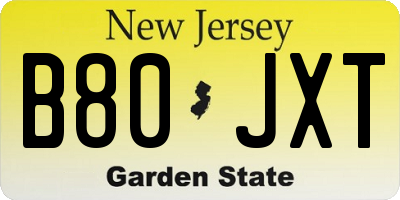 NJ license plate B80JXT
