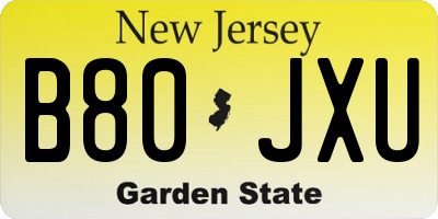 NJ license plate B80JXU