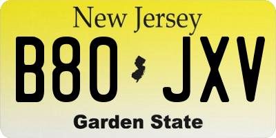 NJ license plate B80JXV