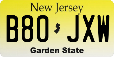 NJ license plate B80JXW