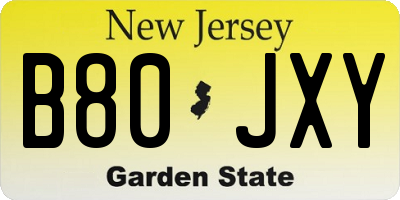 NJ license plate B80JXY