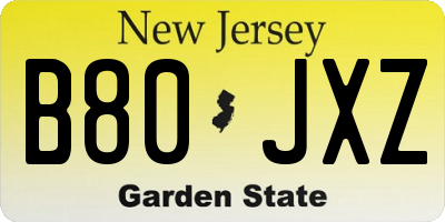 NJ license plate B80JXZ