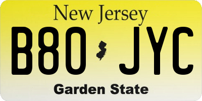 NJ license plate B80JYC