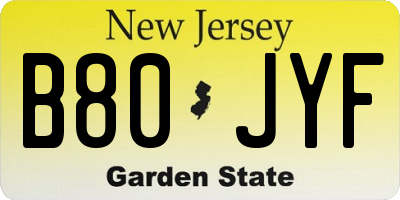 NJ license plate B80JYF