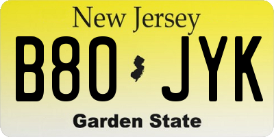 NJ license plate B80JYK