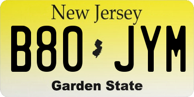 NJ license plate B80JYM