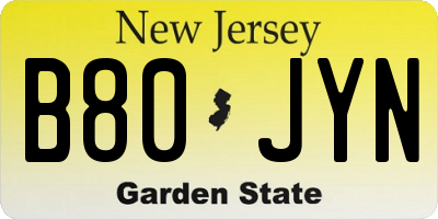 NJ license plate B80JYN
