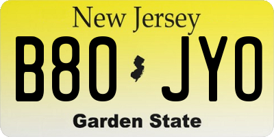 NJ license plate B80JYO