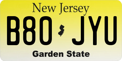 NJ license plate B80JYU