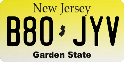 NJ license plate B80JYV