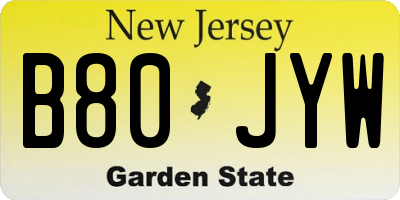 NJ license plate B80JYW