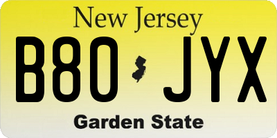 NJ license plate B80JYX
